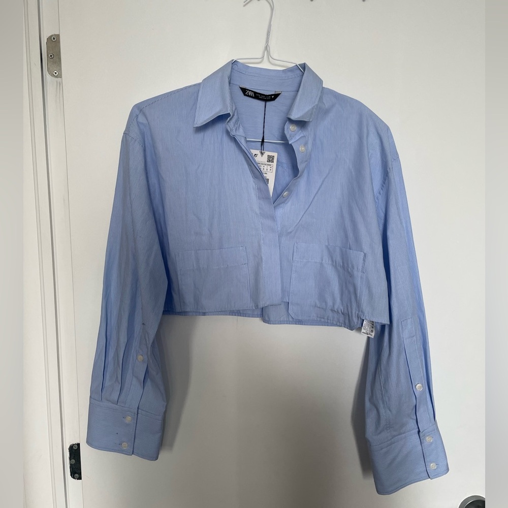 Zara Blue Cropped Blouse